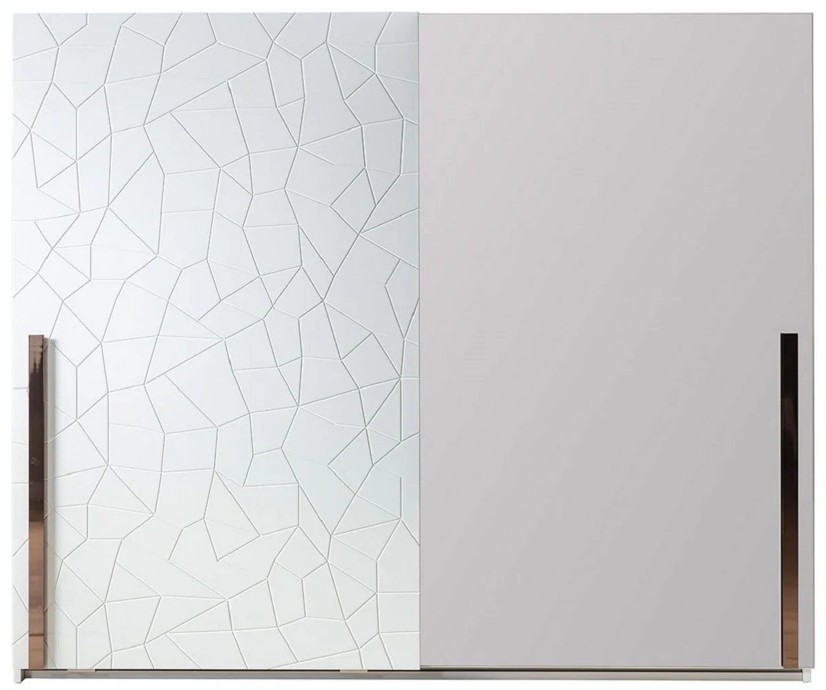 Luxury bedroom wardrobe white / copper 260 x 70 x H. 220 cm - solid wood wardrobe with 2 sliding doors - luxury bedroom furniture