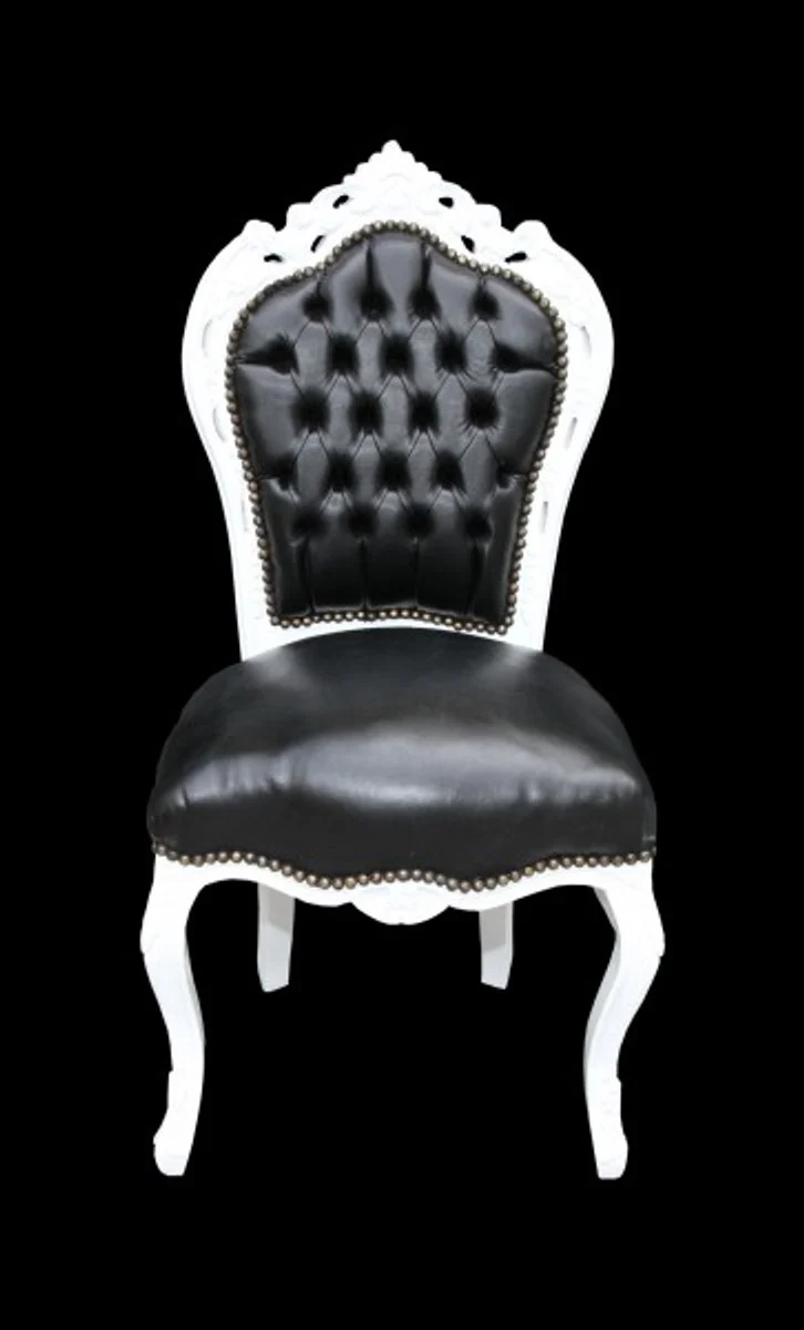 Baroque dining room chair black/white leather look furniture antique style