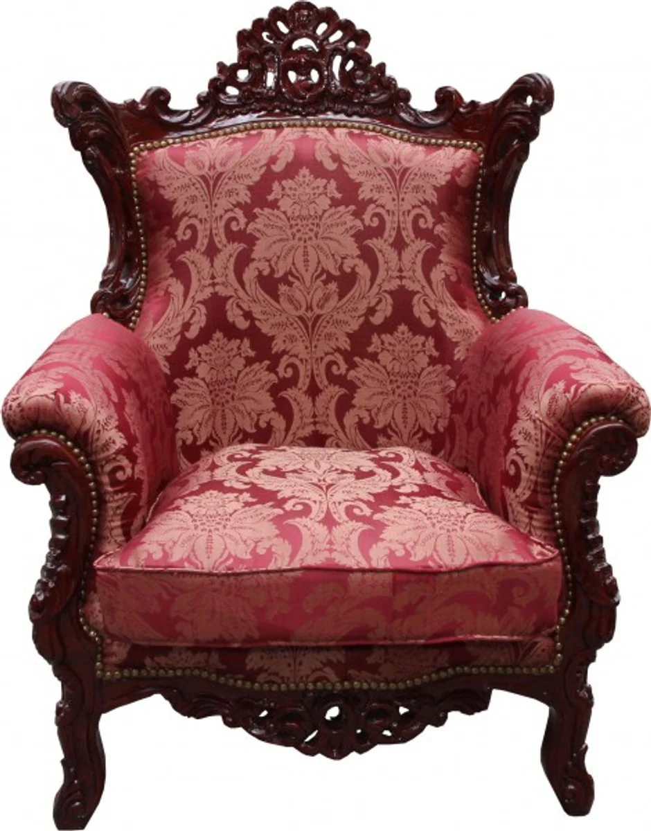 Baroque living room set Bordeaux pattern / brown red - 3-seater sofa + 2-seater sofa + 1 armchair - Baroque furniture