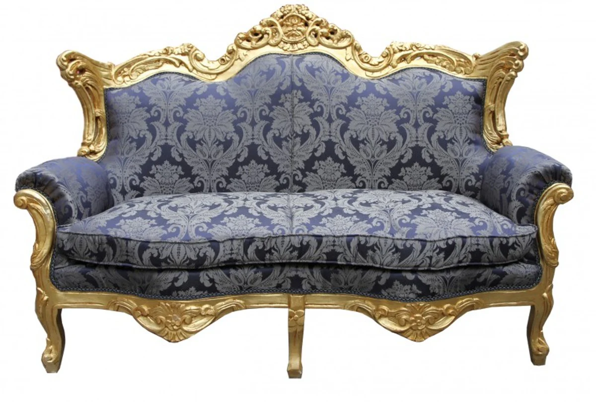 Baroque 2 Seater Sofa Master Royal Blue Pattern / Gold 2Mod - Living Room Couch Furniture Lounge