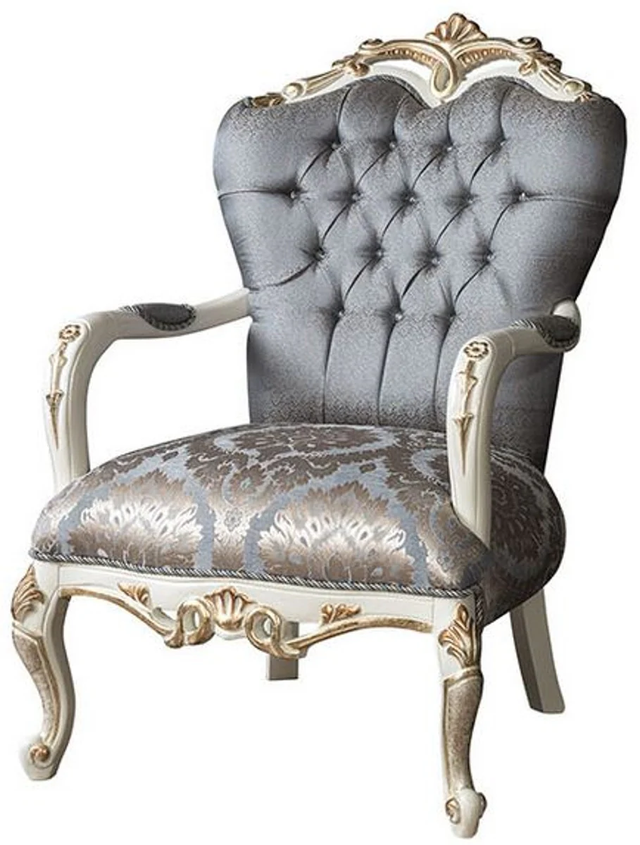 Luxus Barock Wohnzimmer Set Blau / Weiß / Gold - 2 Sofas & 2 Sessel & 1 Couchtisch - Möbel im Barockstil - Edel & Prunkvoll