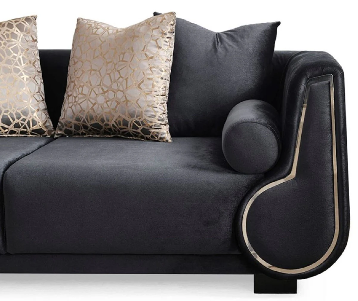 Luxury 3 Seater Sofa Black / Silver - Elegant Living Room Sofa - Luxury Living Room Furniture - Luxury Collection