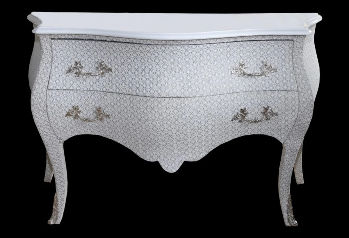 Baroque chest of drawers white / glitter look 130 cm Mod3 - furniture cabinet sideboard - limited edition