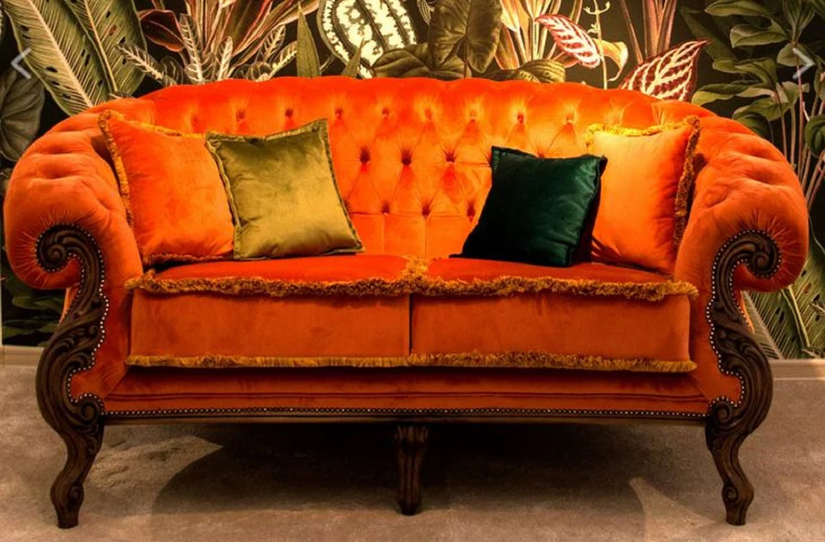Luxury Baroque Living Room Sofa Orange / Brown - Handcrafted Baroque Style Sofa - Magnificent Luxury Living Room Furniture in Baroque Style - Baroque Furniture