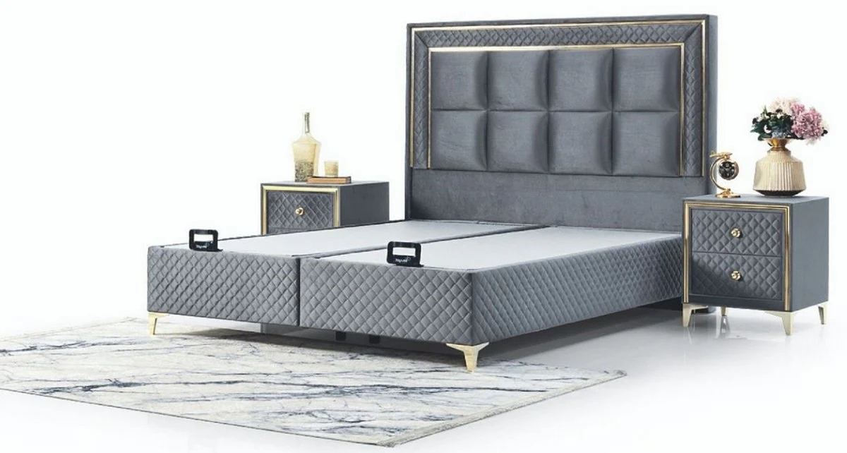 Luxury Double Bed Gray / Gold - Modern Solid Wood Bed - Modern Bedroom & Hotel Furniture - Luxury Collection