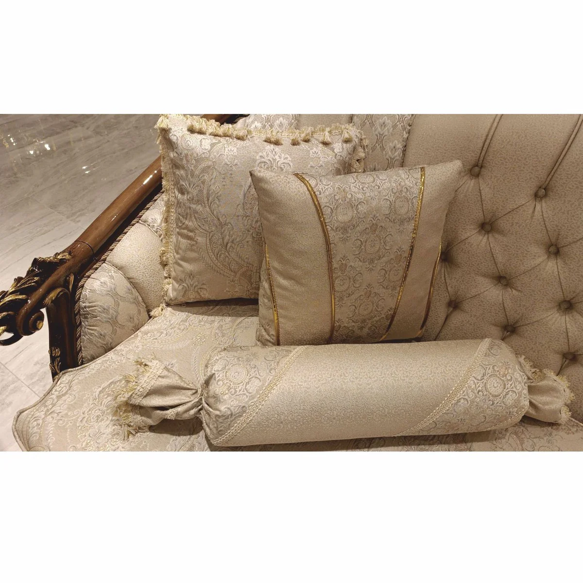 Luxury Baroque Sofa Beige / Brown / Gold H. 234 cm - Baroque Living Room Furniture