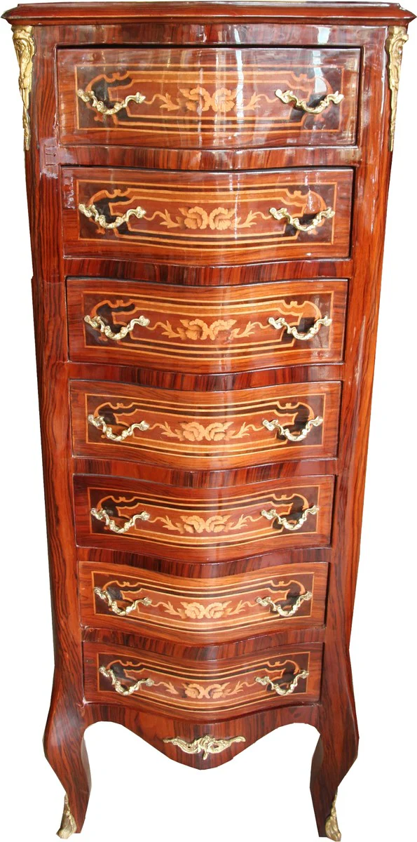 Baroque chest of drawers mahogany inlaid with 7 drawers 123 x 47 x 35 cm - antique style
