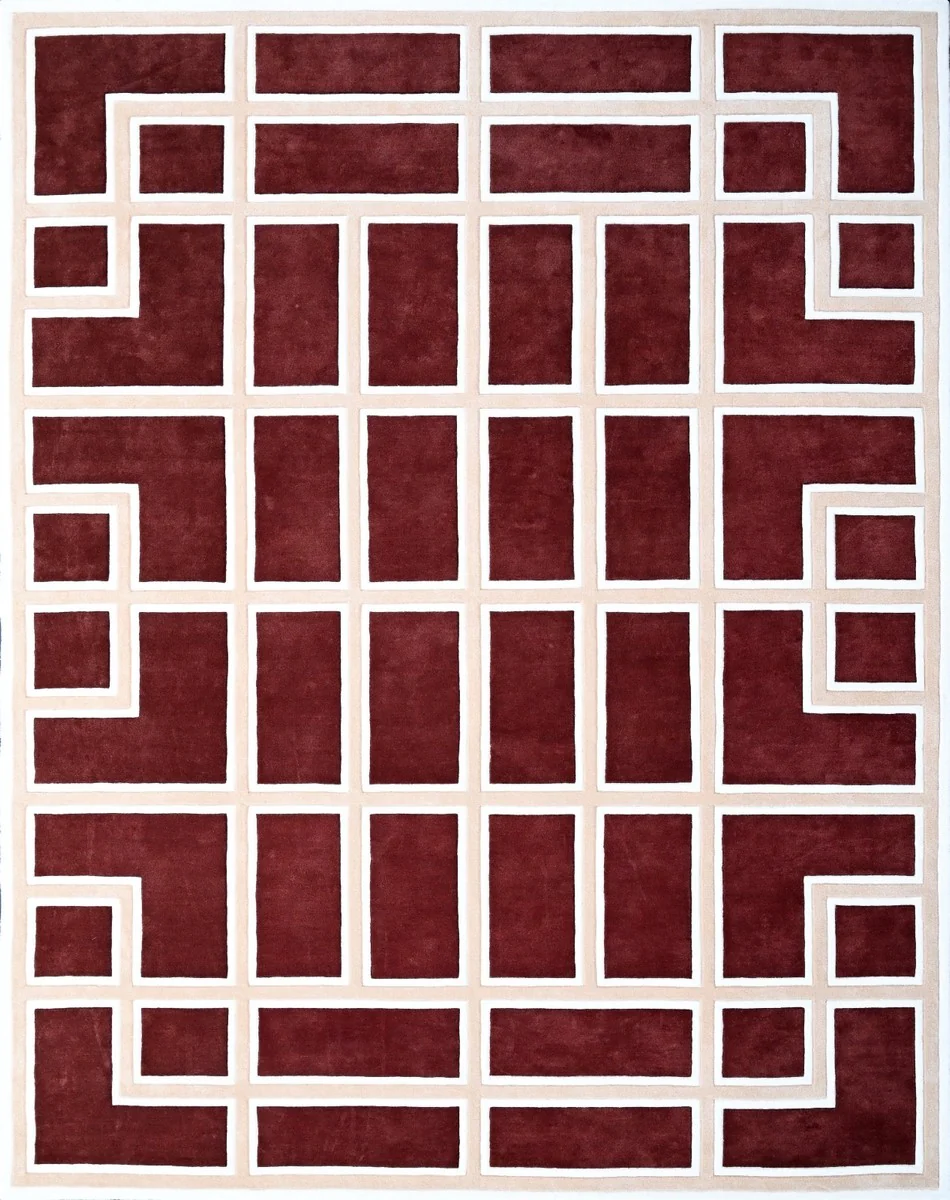 Luxury carpet with meander pattern burgundy red / cream 300 x 400 cm