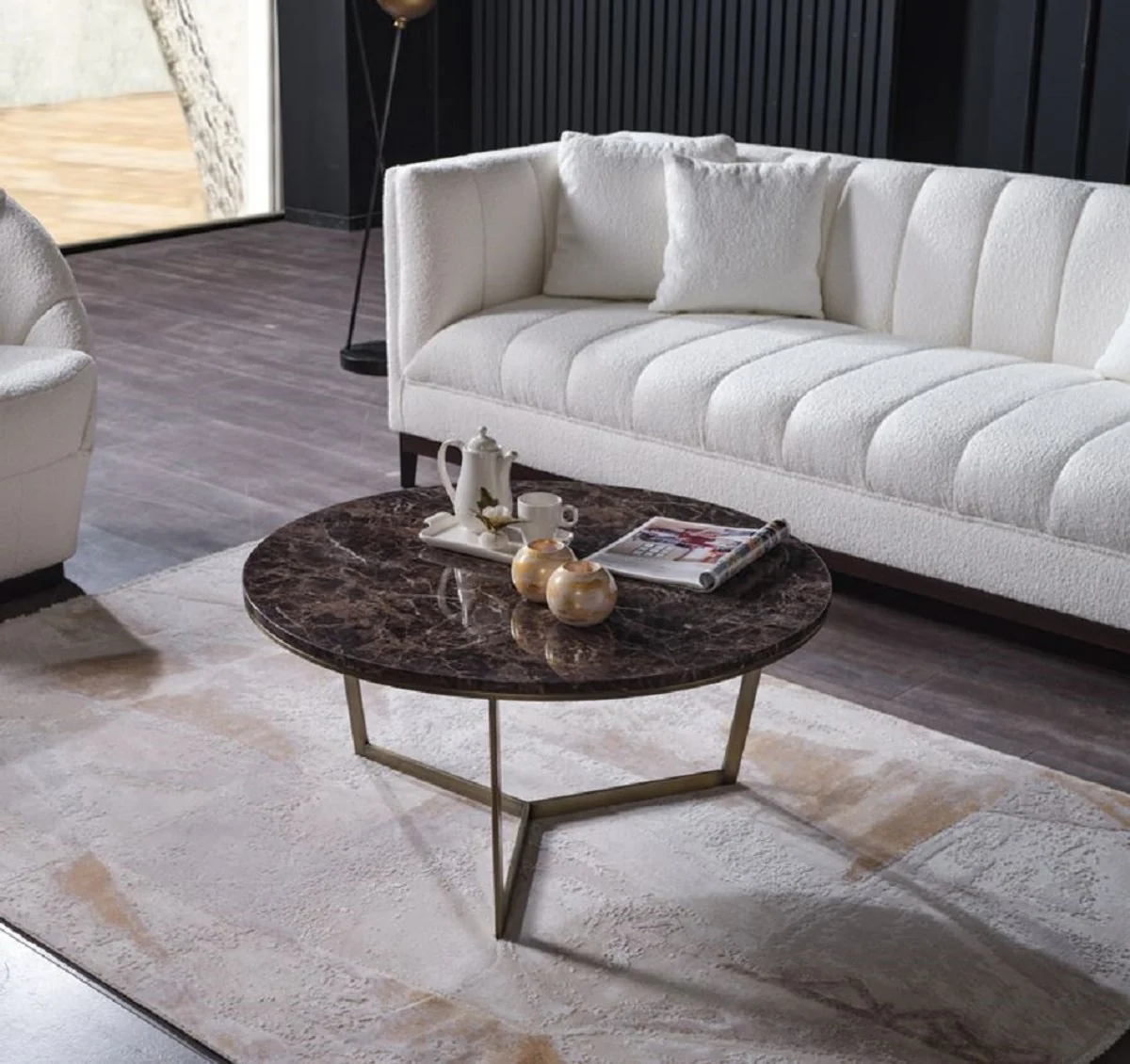 Luxury coffee table black / brass Ø 90 x H. 41 cm - Round living room table with artificial marble table top - Living room furniture - Hotel furniture - Luxury furniture