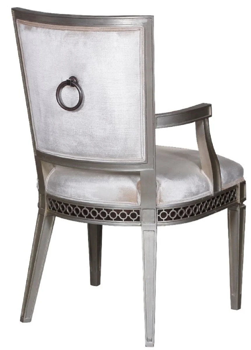 Luxury Art Deco dining chair with armrests pink / silver 60 x 66 x H. 102 cm - Luxury Hotel & Restaurant Furniture
