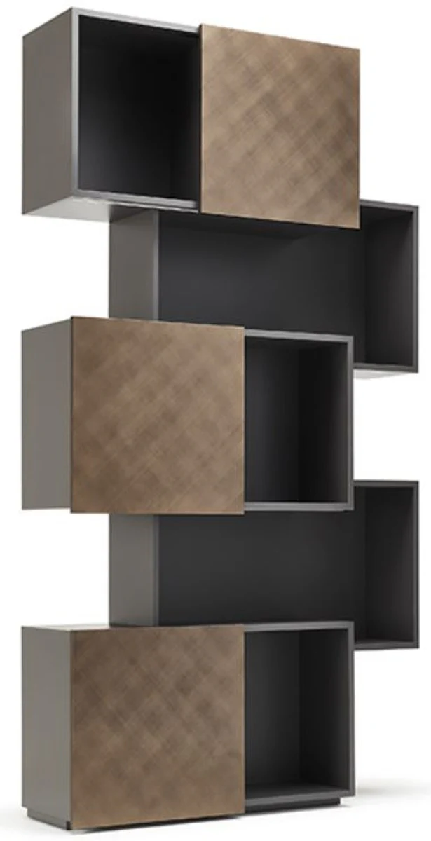 Luxury shelf cabinet with 3 sliding doors graphite / bronze 104.5 x 30 x H. 196.5 cm - bookcase - living room cabinet - office cabinet - luxury cabinet