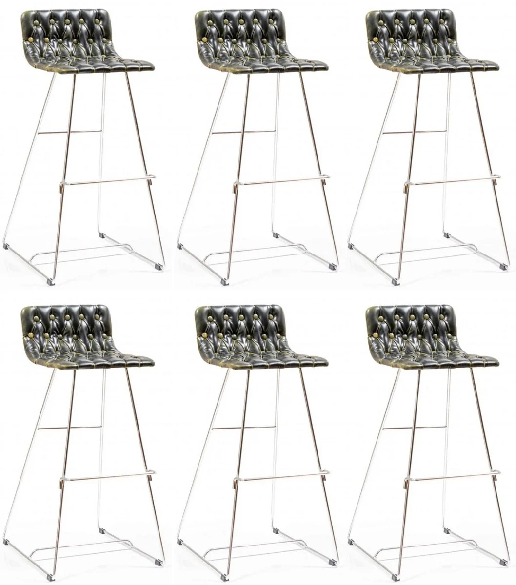 Luxury bar chair set black / gold / silver 37 x 33 x H. 90 cm - Modern bar chairs with faux leather - Garden catering bar furniture