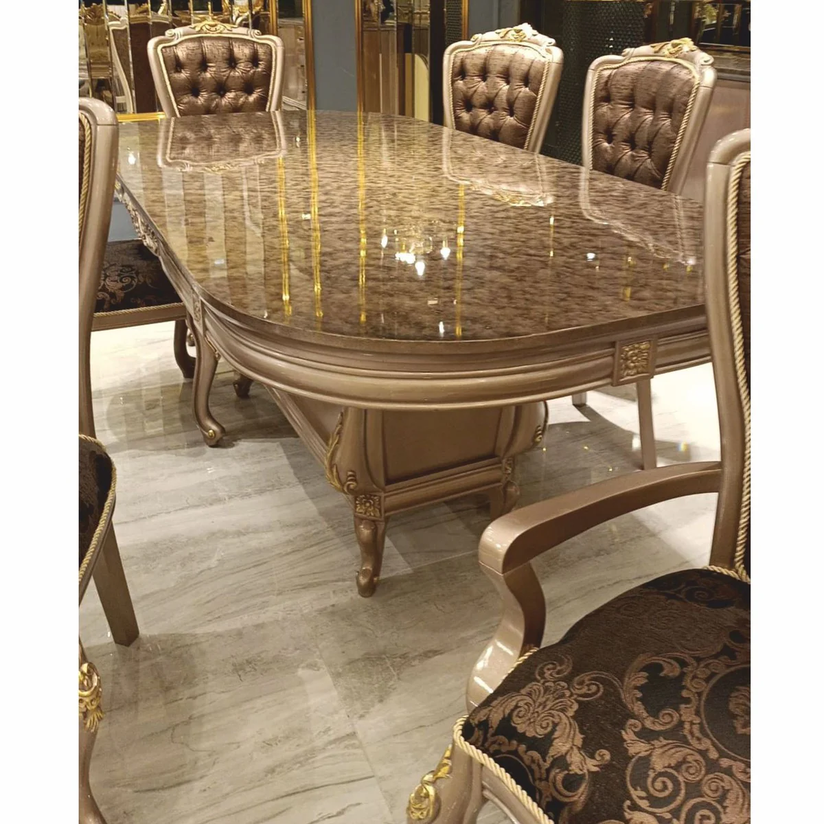 Luxury Baroque Dining Table Gray / Black / Gold 230 cm - Baroque Dining Room Furniture