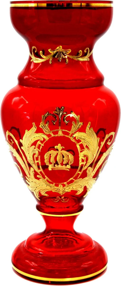 Pompöös by luxury trophy vase with 24 carat gold plating red / gold Ø 14 x H. 30.5 cm - Pompöös flower vase designed by Harald Glööckler