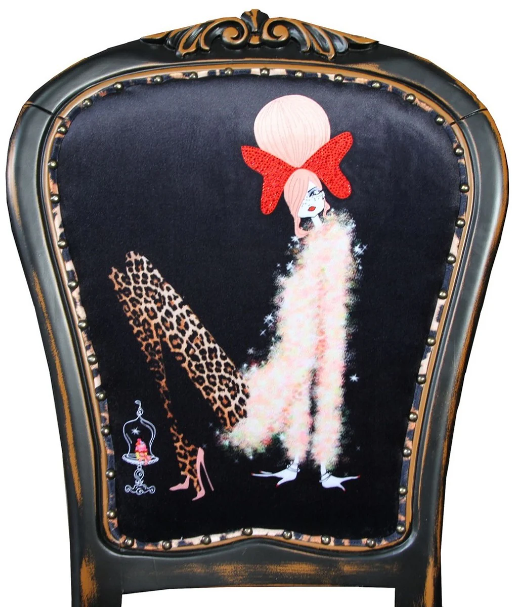 Luxury baroque dining room set lady with high heels leopard / black / brown 50 x 50 x H. 110 cm - 4 handmade dining chairs - baroque furniture