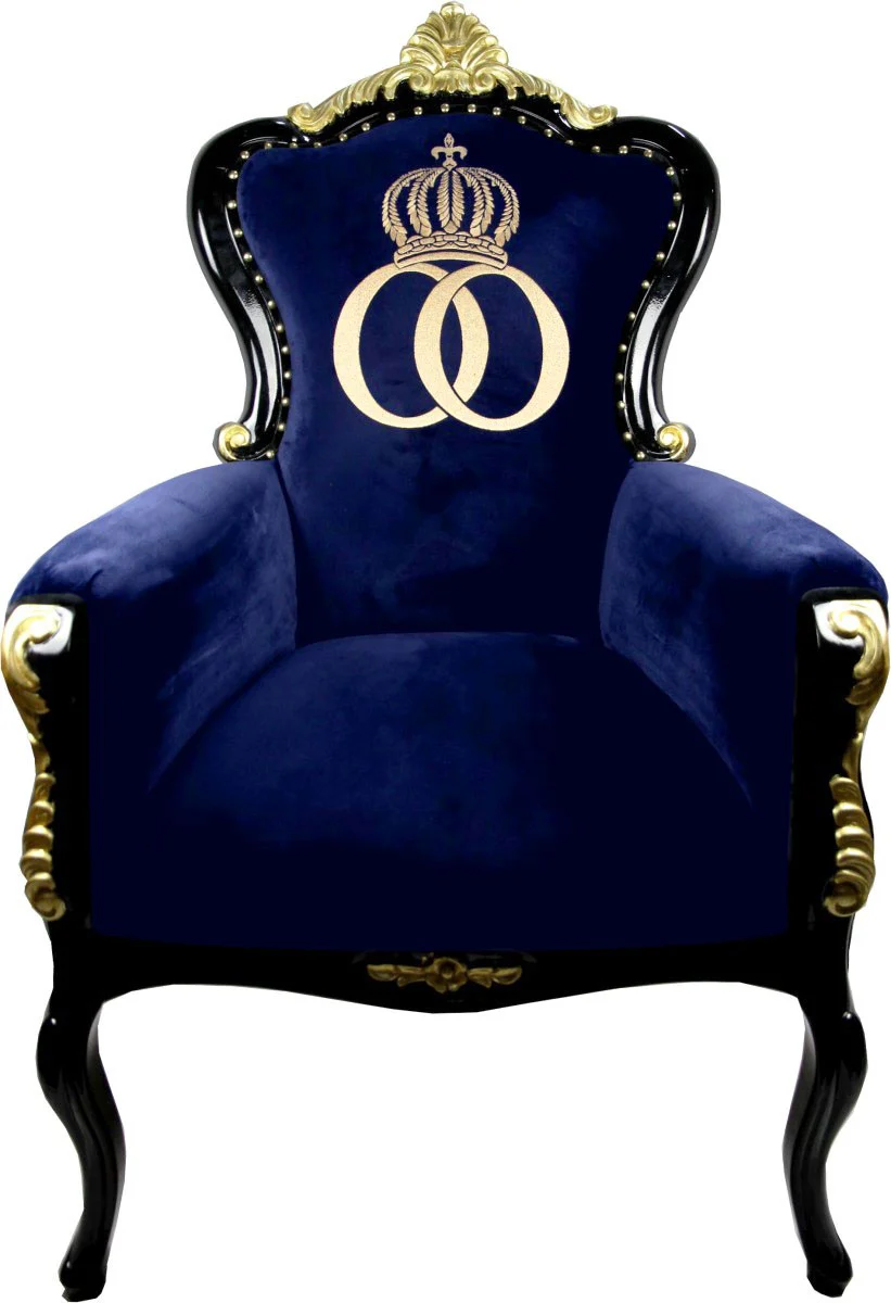 Pompöös by Luxury Baroque Armchair Bergere Blue / Black / Gold with Gold Crown - Pompööser Baroque Armchair designed by Harald Glööckler