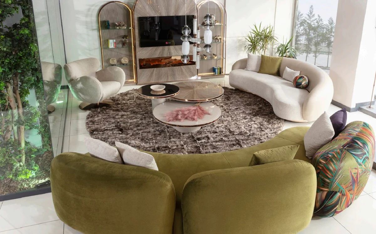 Luxury sofa green / multicolored / copper 330 x 110 x H. 70 cm - Curved living room sofa - Hotel sofa - Living room furniture - Hotel furniture - Luxury furniture - Luxury furnishings