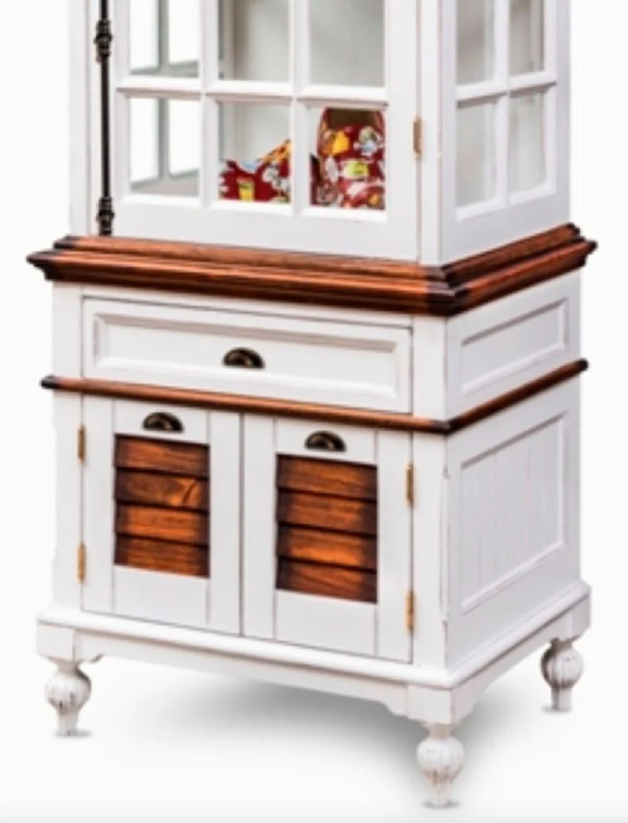 Luxury country house style cabinet with clock antique white / brown 73 x 50.5 x H. 213 cm - country house style dining room cabinet - country house style display cabinet - country house style dining room furniture