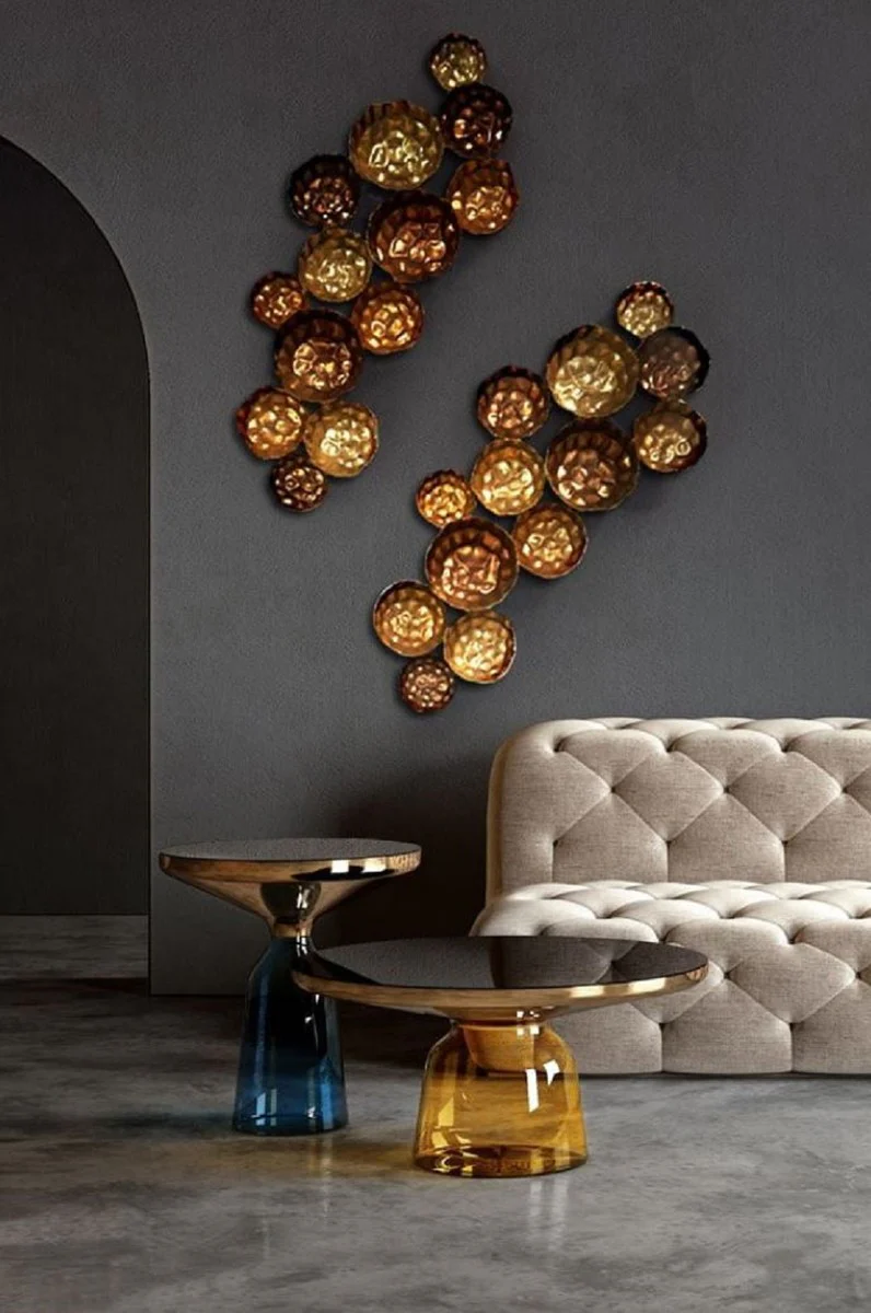 Luxury coffee table black / gold / yellow Ø 75 x H. 37 cm - Round glass living room table - Living room furniture - Luxury furniture