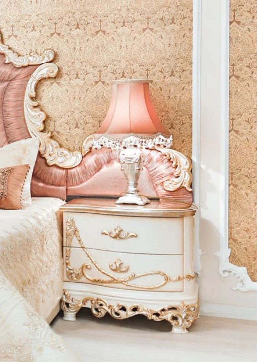 Luxury baroque bedside table set white / cream / copper 70 x 55 x H. 68 cm - Magnificent solid wood bedside tables - Baroque bedroom furniture