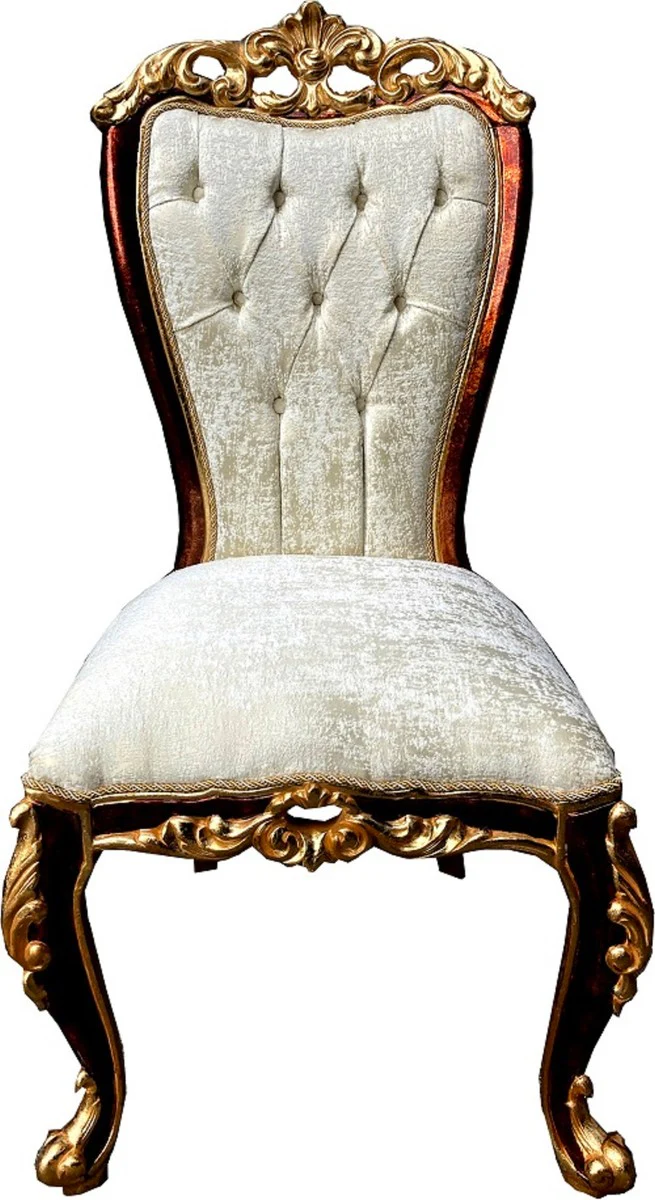 Luxury Baroque Dining Room Chair Set Cream / Brown / Gold - 6 Handmade Kitchen Chairs in Baroque Style - Baroque Dining Room Furniture - Noble & Magnificent