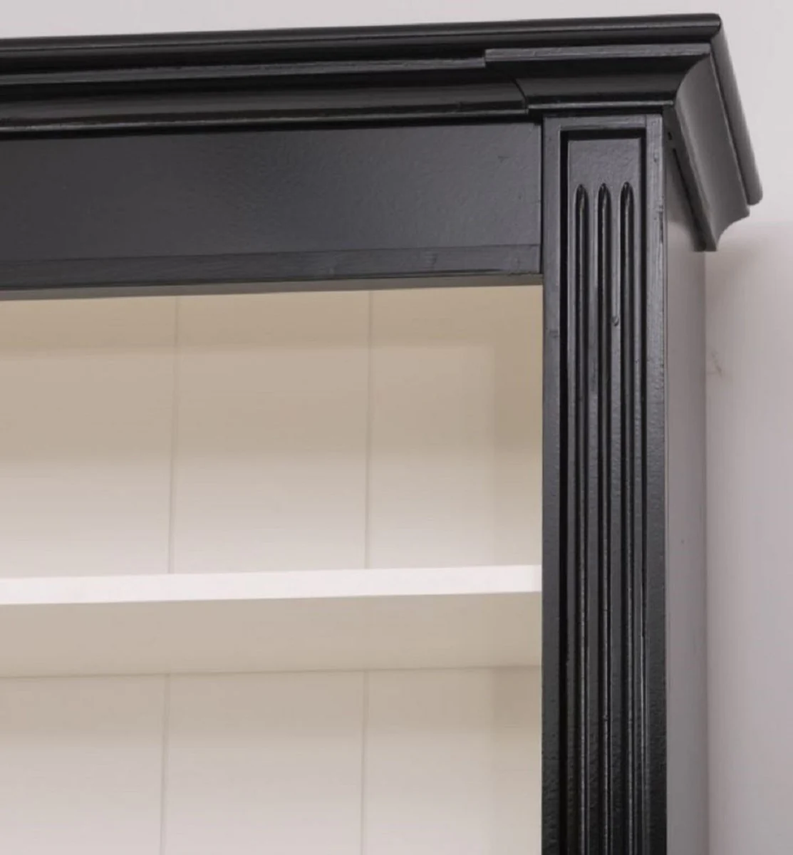 Country house style bookcase with ladder black / white 200 x 40 x H. 240 cm - solid wood cupboard - living room cupboard - shelf cupboard - office cupboard - country house style furniture