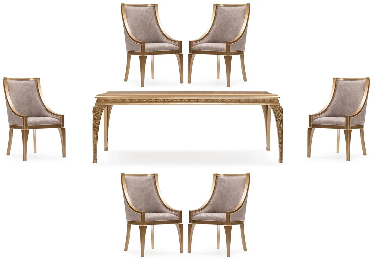 Luxury Baroque Dining Room Set Gray / Gold - 1 Baroque Dining Table & 6 Baroque Dining Chairs - Luxury Dining Room Furniture in Baroque Style - Magnificent Baroque Dining Room Furniture