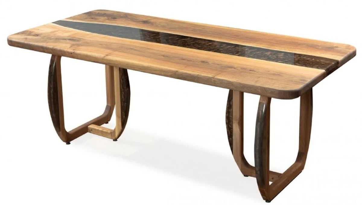 Luxury dining table brown 200 x 100 x H. 76 cm - Rectangular kitchen table with epoxy resin - Dining room furniture - Epoxy resin furniture - Luxury furniture