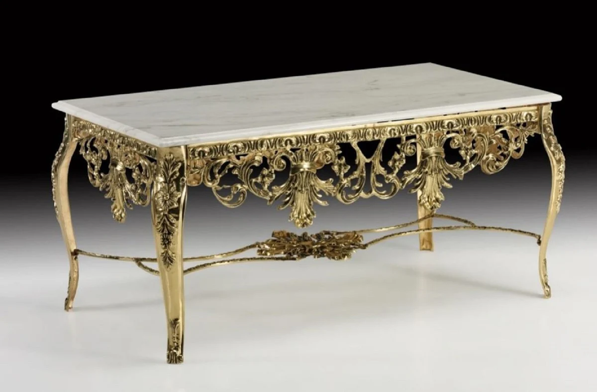Luxury Baroque coffee table with marble top gold / cream 118 cm - Baroque living room furniture