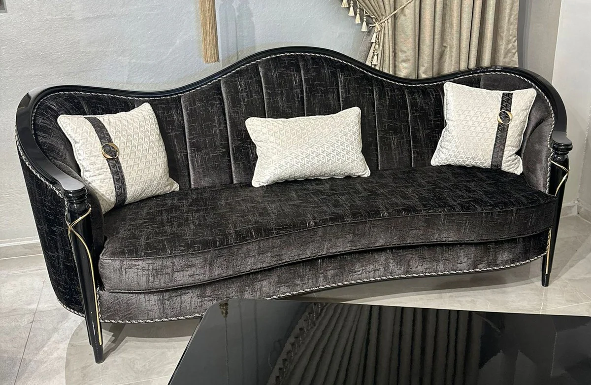 Luxury Baroque Living Room Sofa Black / Gold 250 cm - Magnificent Baroque Furniture