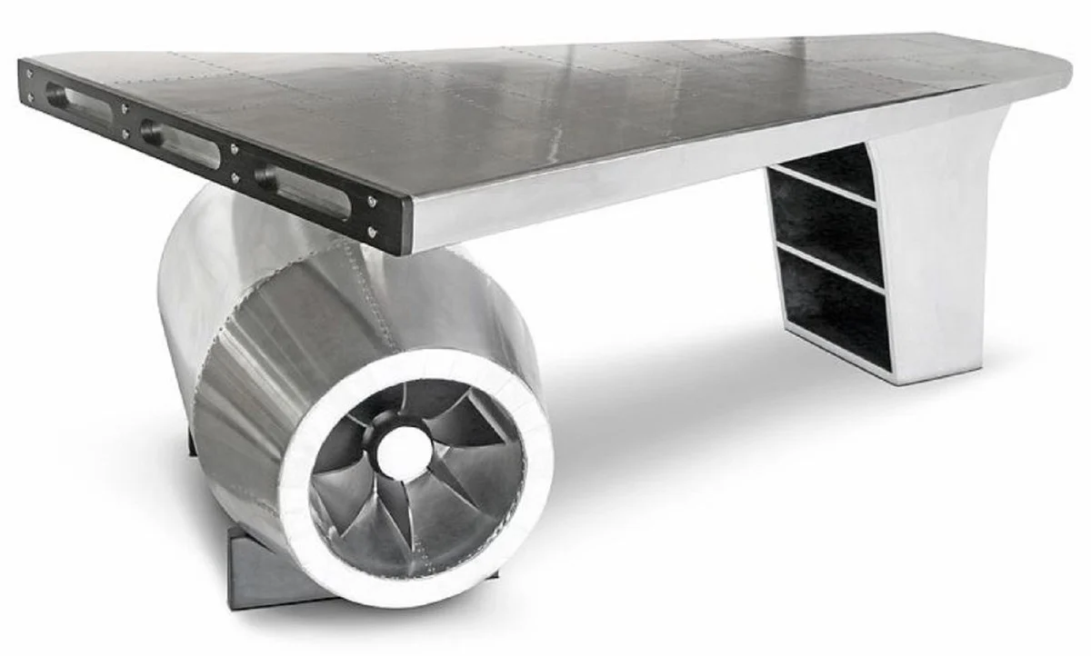 Vintage aviator desk silver 230 x 120 x H. 80 cm - aluminum airplane design office table - aluminum airplane office furniture