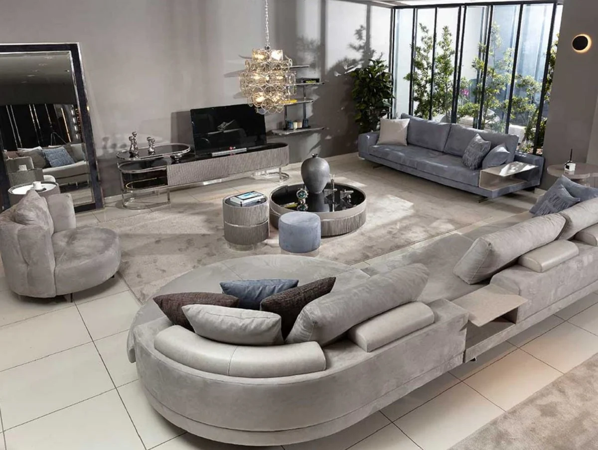 Luxury corner sofa gray / silver 430 x 100 x H. 65 cm - Living room sofa - Living room furniture - Luxury furniture - Luxury living room furnishings