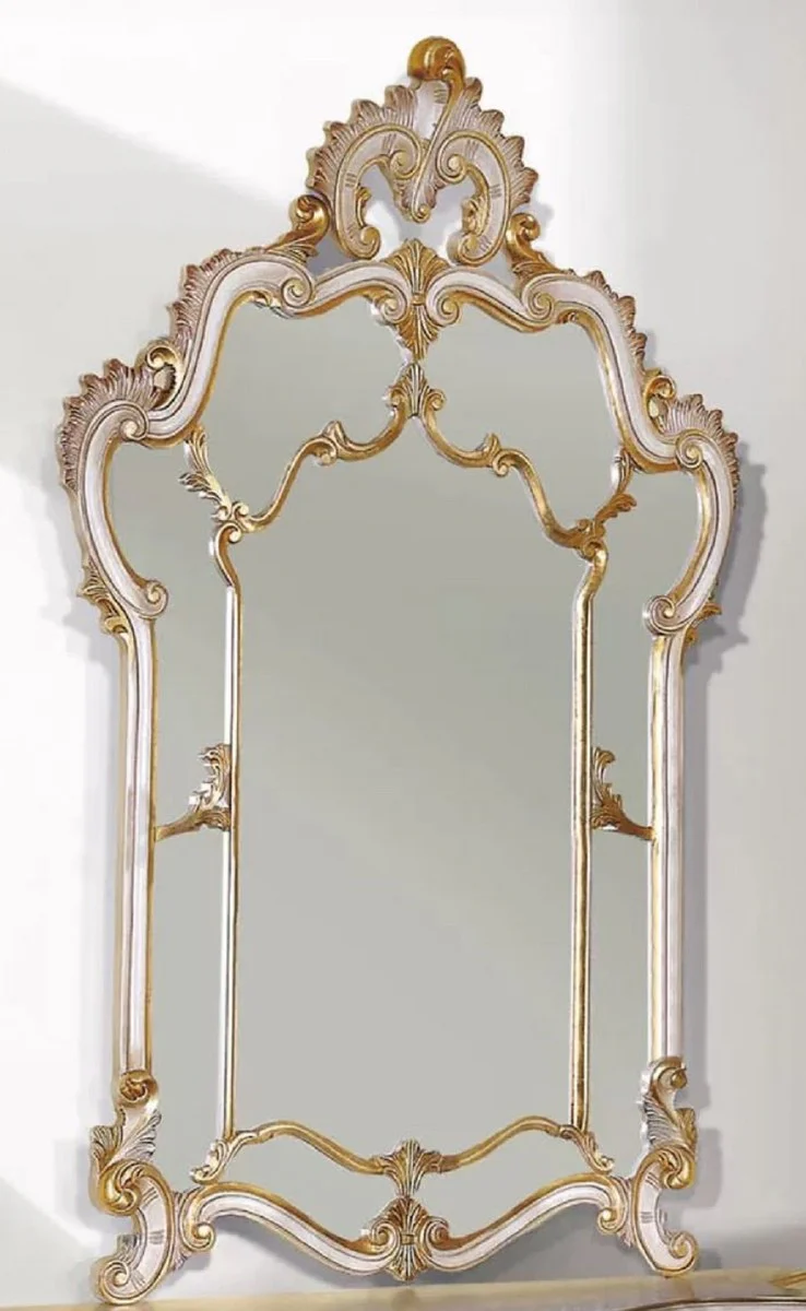 Luxury Baroque Mirror White / Antique Gold - Magnificent wall mirror in Baroque style - Baroque living room & hotel furniture - Luxury quality - Made in Italy