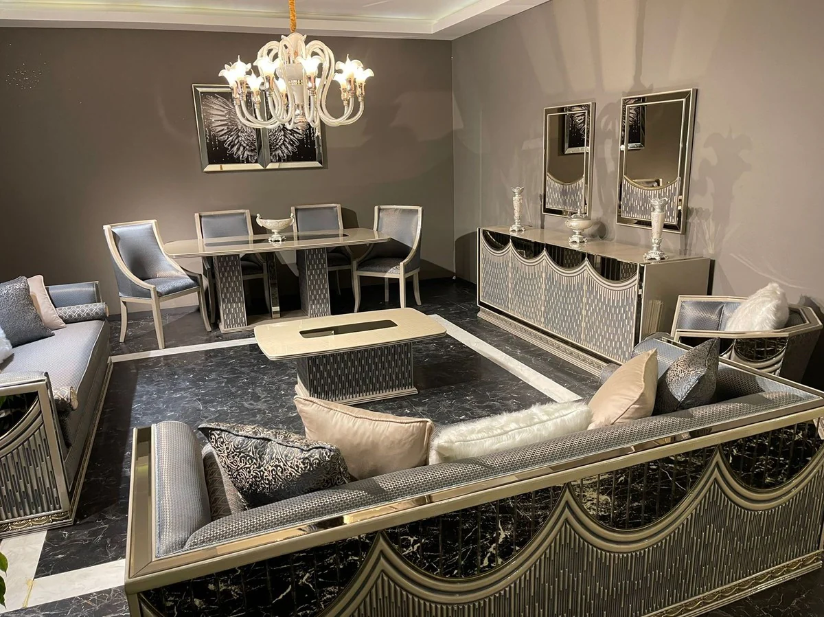 Luxury Art Deco Sofa Light Blue / Silver / Cream - Mirrored Living Room Sofa - Living Room Furniture - Art Deco Furniture - Luxury Furniture - Art Deco Furnishings - Luxury Furnishings