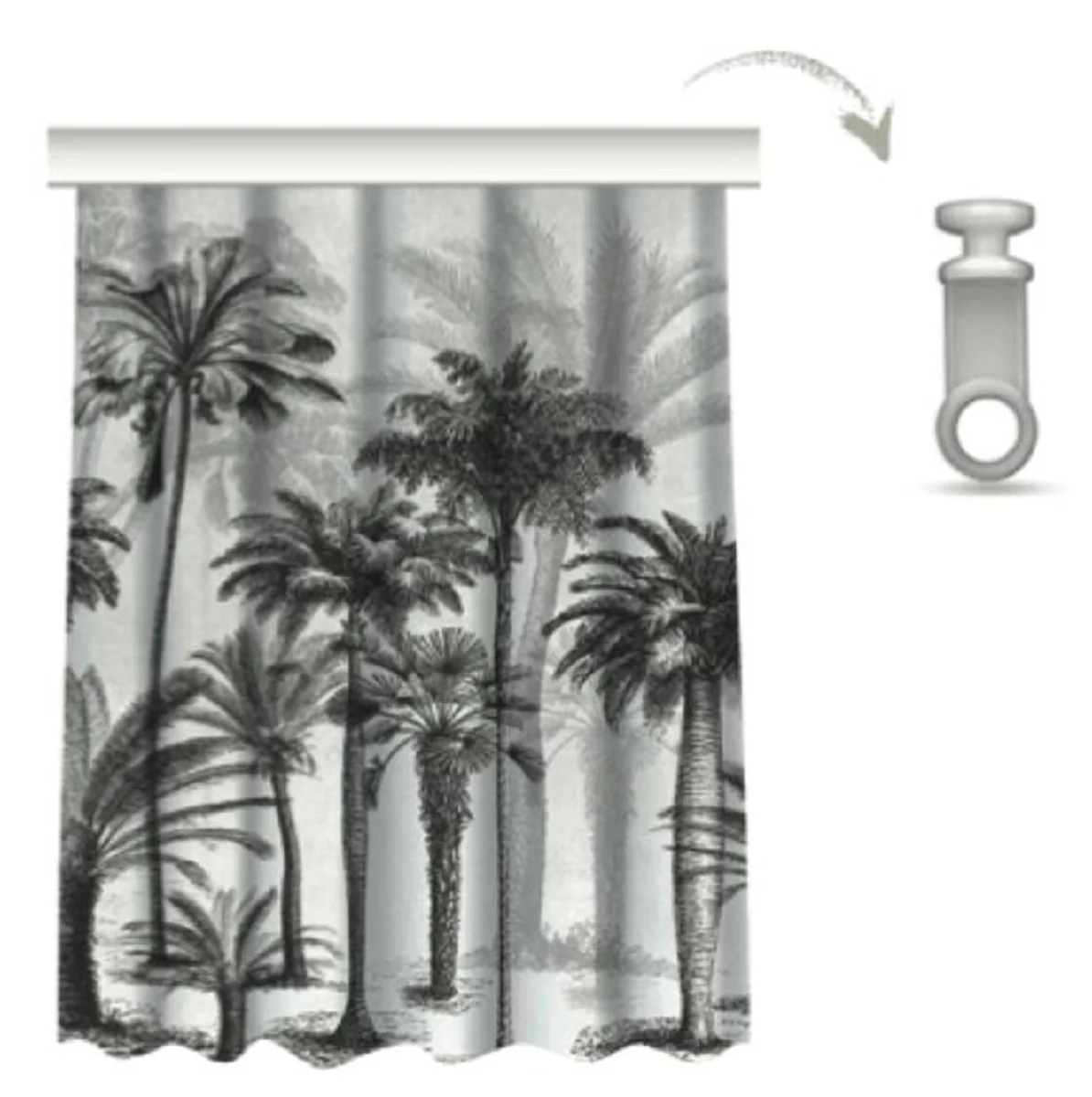 Luxury curtain set palm trees gray / black 250 x H. 290 cm - Printed linen & velvet curtains - Eyelet curtains - Sliding curtains - Luxury decorative accessories