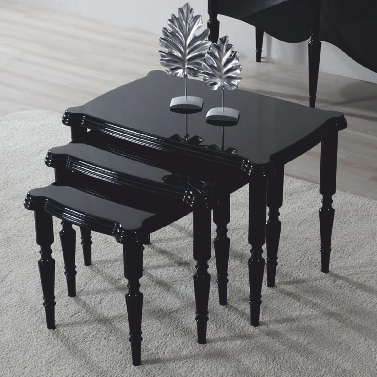 Luxury Baroque side table set of 3 black - Baroque furniture