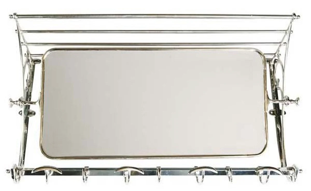 French Luxury Wall Coat Rack with Mirror Silver Color Stainless Steel Coat Rack Mod Strasbourg - Coat Rack Antique Style Baroque Art Nouveau Hotel, Cafe Restuarant Furniture