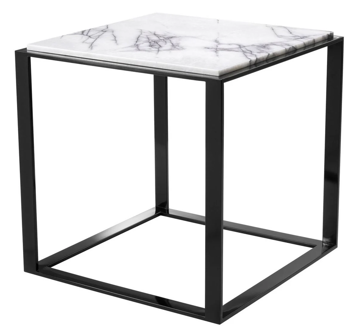 Luxury side table high gloss black / white-purple 56 x 56 x H. 56 cm - stainless steel table with marble top - luxury living room furniture