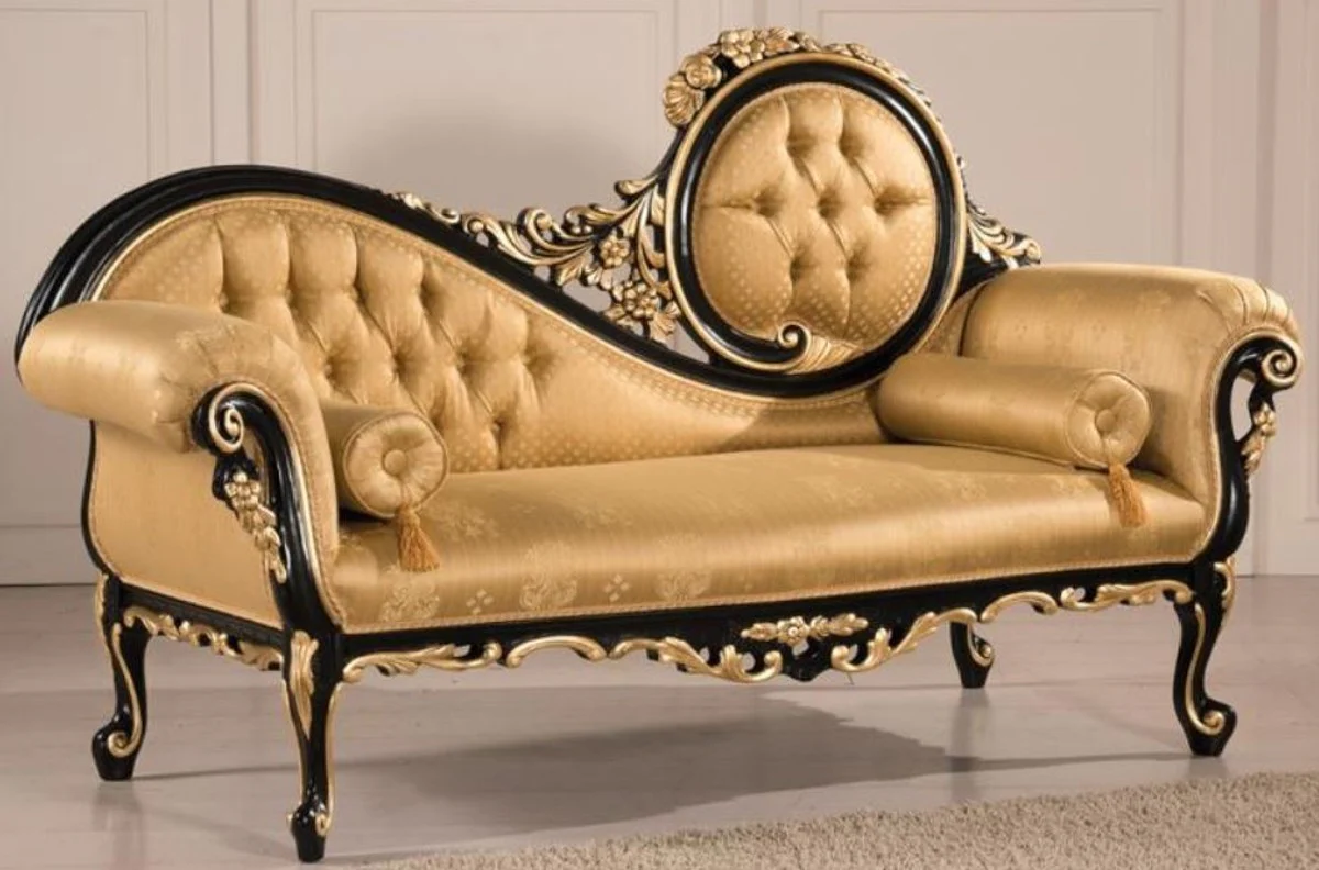 Luxury Baroque Living Room Sofa Gold / Black 170 x 70 x H. 100 cm - Baroque Style Living Room Furniture - Noble & Magnificent