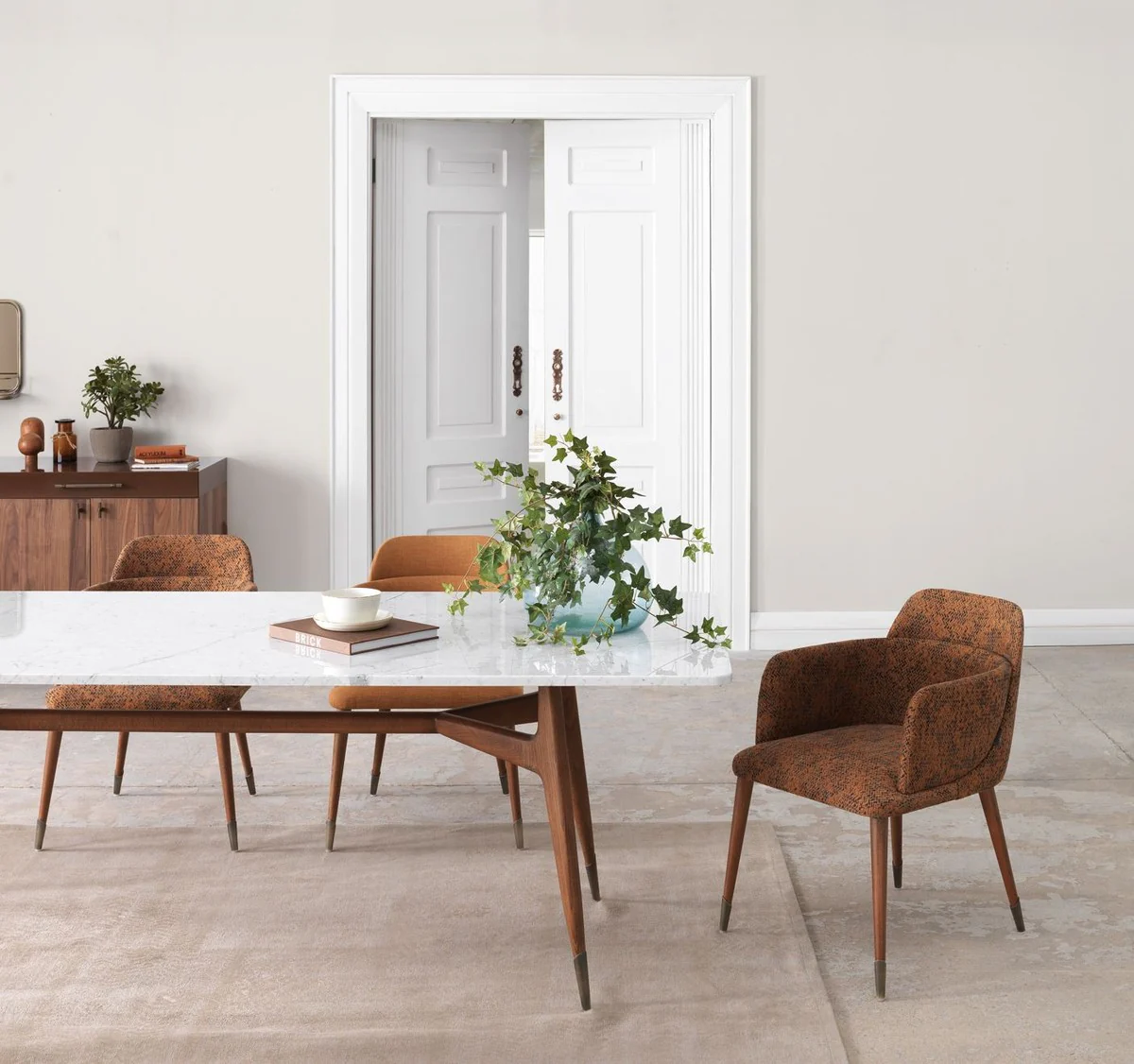 Luxury dining table white / brown 240 x 100 x H. 75 cm - Rectangular dining room table with marble top - Dining room furniture - Luxury furniture - Luxury dining room furnishings