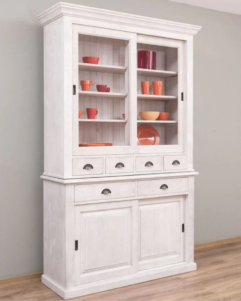 Country house style dining room cabinet light gray 142 x 48 x H. 225 cm - solid wood kitchen cabinet - country house style dining room furniture