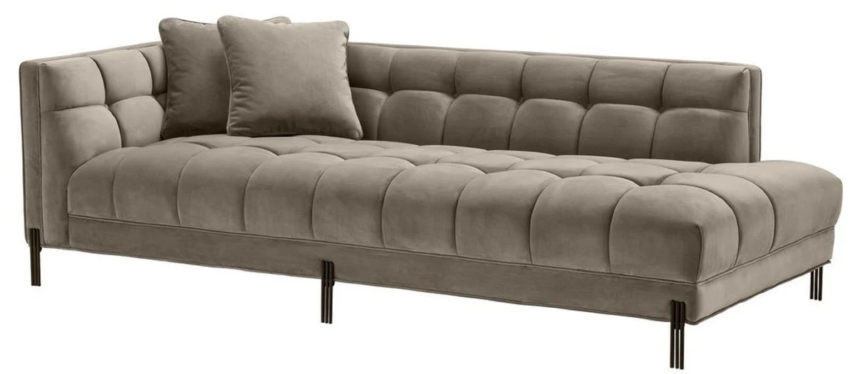 Luxury lounge sofa greige / black 223 x 95 x H. 68 cm - left-side living room sofa with elegant velvet fabric and 2 cushions