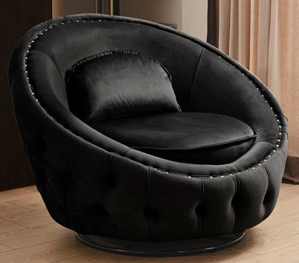 Luxury Chesterfield swivel armchair black Ø 90 cm - Modern Chesterfield living room armchair - Luxury Chesterfield living room furniture