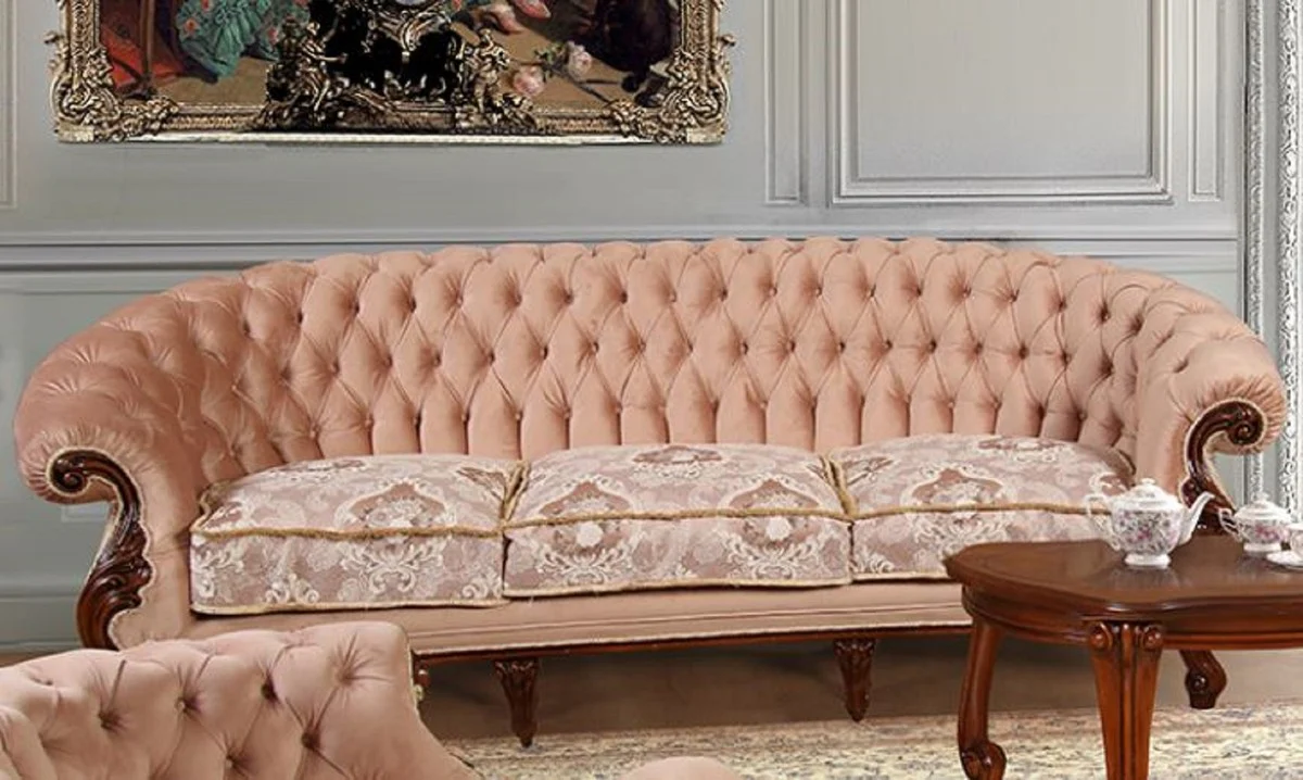 Luxury Baroque Living Room Sofa Pink / White / Dark Brown - Handmade Baroque Style Sofa - Magnificent Luxury Living Room Furniture in Baroque Style - Baroque Furniture