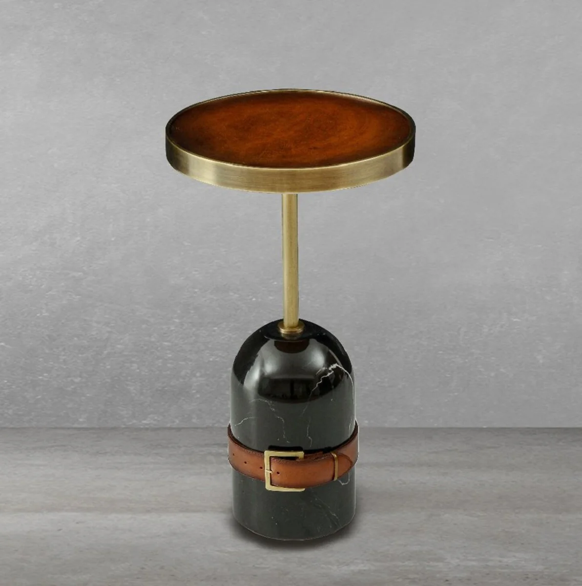 Luxury side table brown / brass / black Ø 29.5 x H. 51.5 cm - Round table with marble base - Living room furniture - Luxury furniture