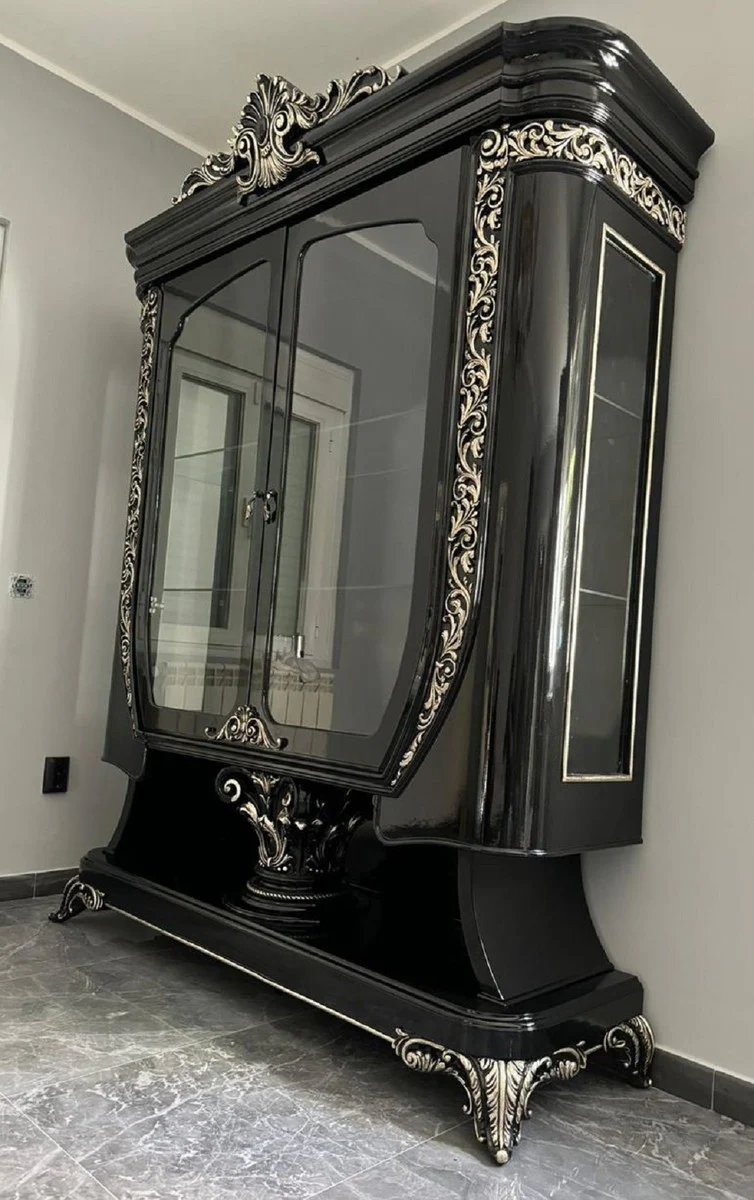 Luxury Baroque Display Cabinet Black / Silver - Handcrafted Baroque Furniture