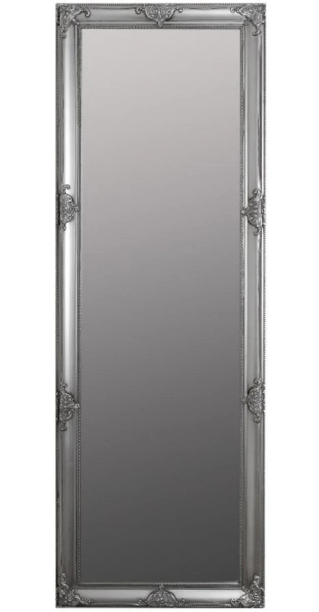 Baroque wall mirror silver 65 x H. 190 cm - Handcrafted baroque mirror with wooden frame and beautiful decorations