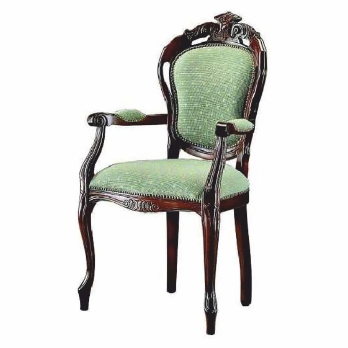 Luxury baroque dining room chair with armrests green / dark brown H. 107 cm