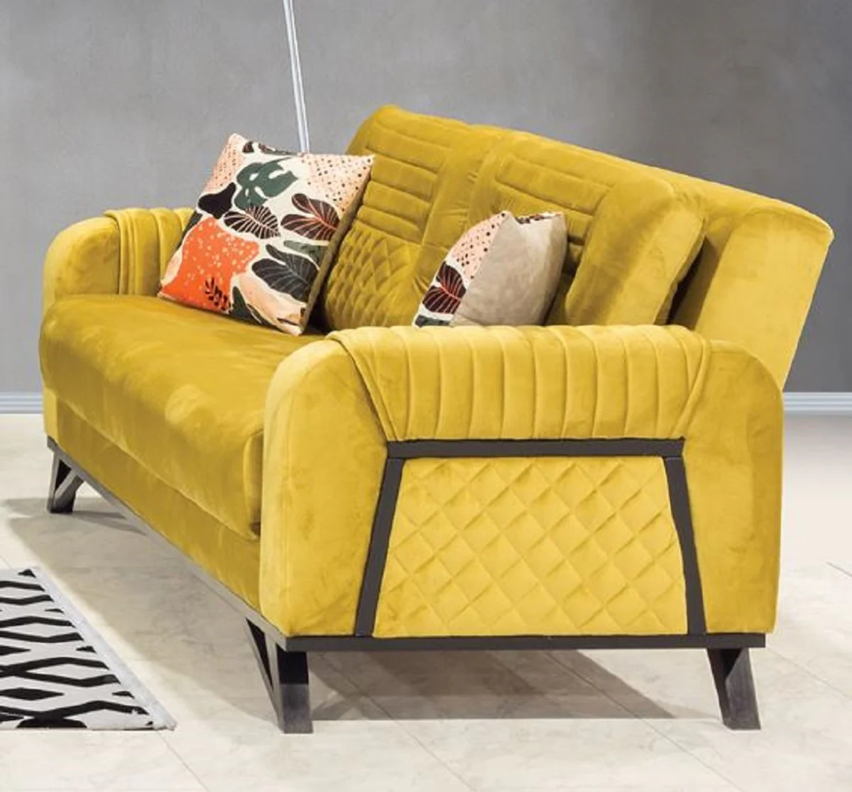 Luxury sofa bed yellow / black 215 x 90 x H. 80 cm - Modern living room sofa - Modern living room furniture