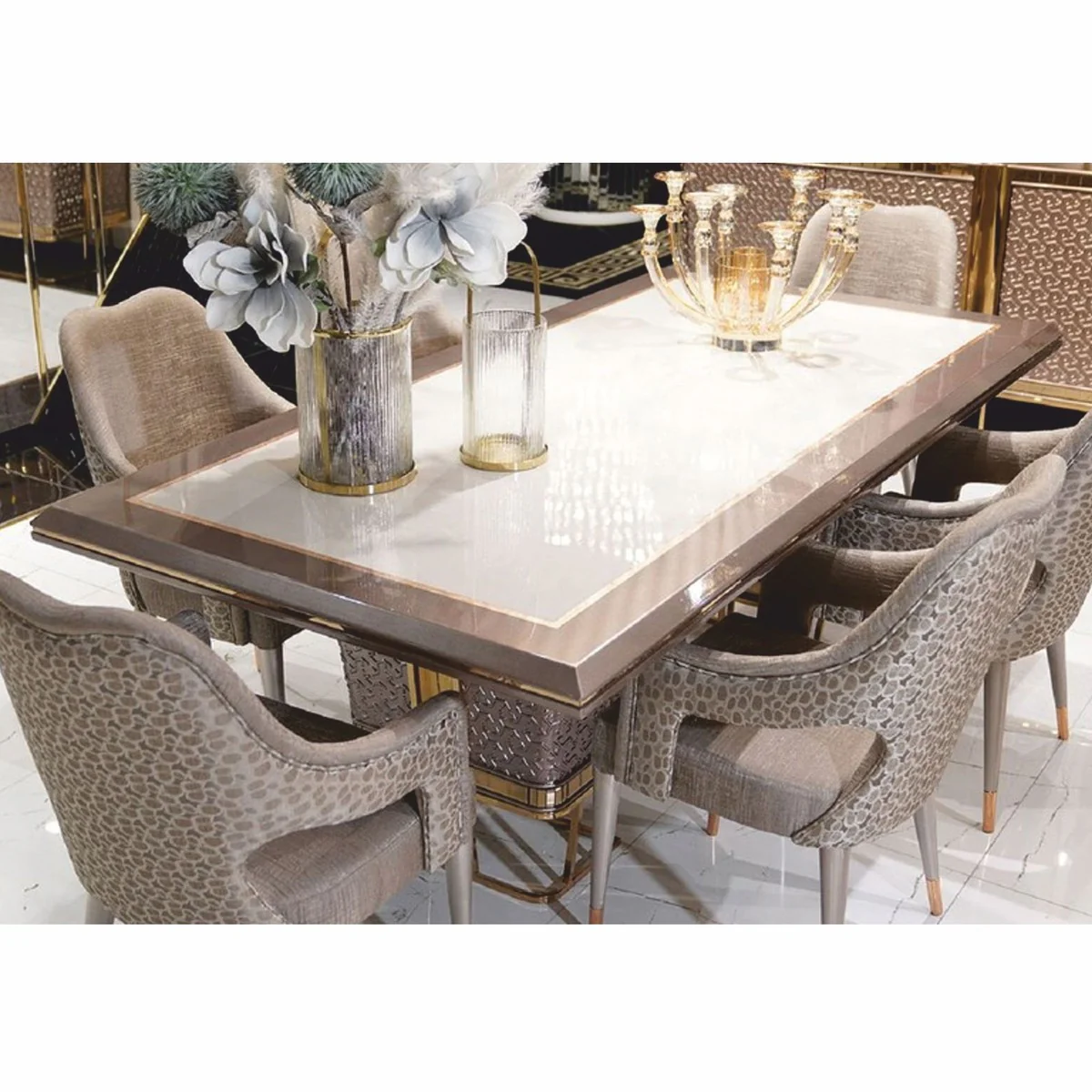 Luxury dining table white / gray / gold 223 cm - dining room furniture